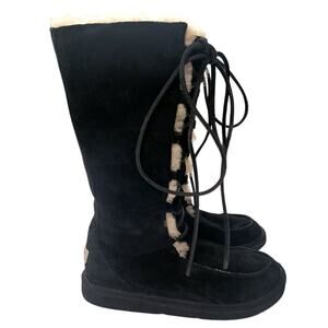 Uggs black Uptown tall laceup boots suede/ shearling inside comfy women's size 7